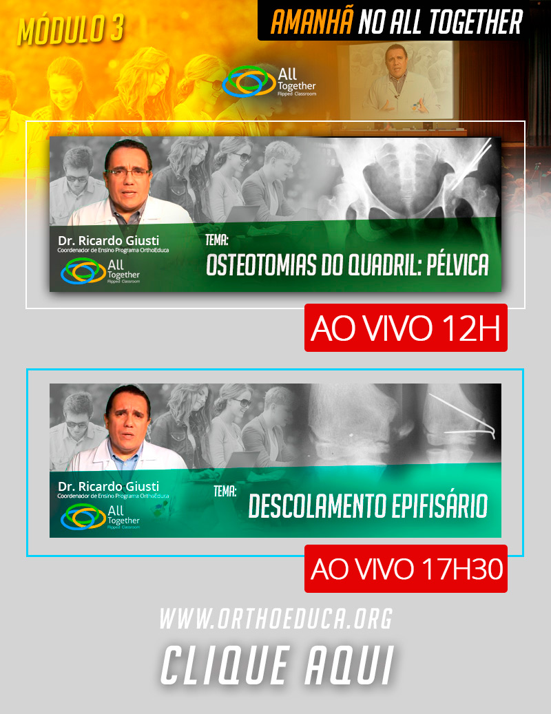 Amanh 2 aulas ao vivo: 12h Osteotomias do Quadril: Plvica - 17h30 Descolamento Epifisrio. Participe!